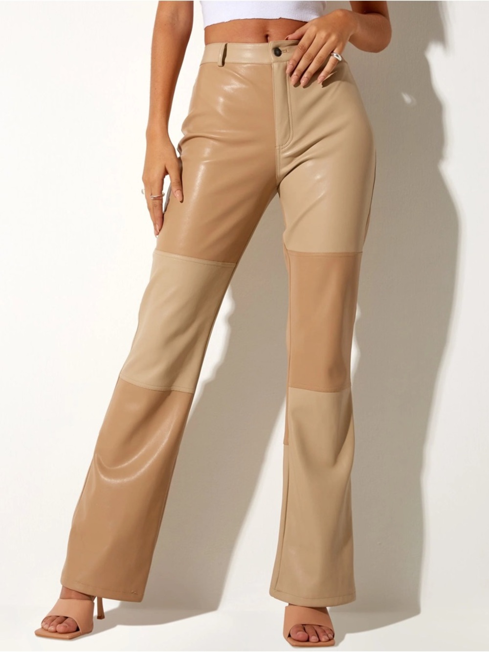 Motel Rocks Zabel Flare Trouser in PU Tan Cream